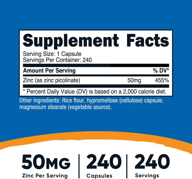 Nutricost Zinc Picolinate 50mg, 240 Vegetarian Capsules - Gluten Free and Non-GMO
