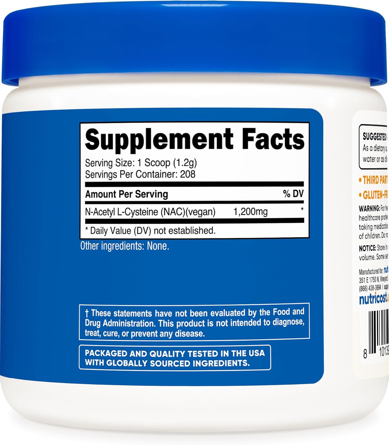 Nutricost N-Acetyl L-Cysteine (NAC) 1200mg - 250g