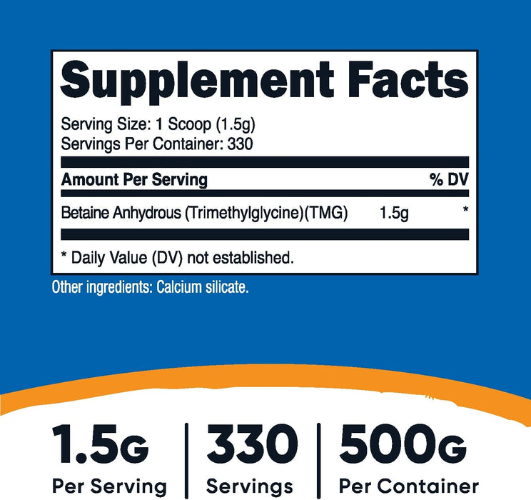 Nutricost Betaine Anhydrous Trimethylglycine (TMG) Powder 500g