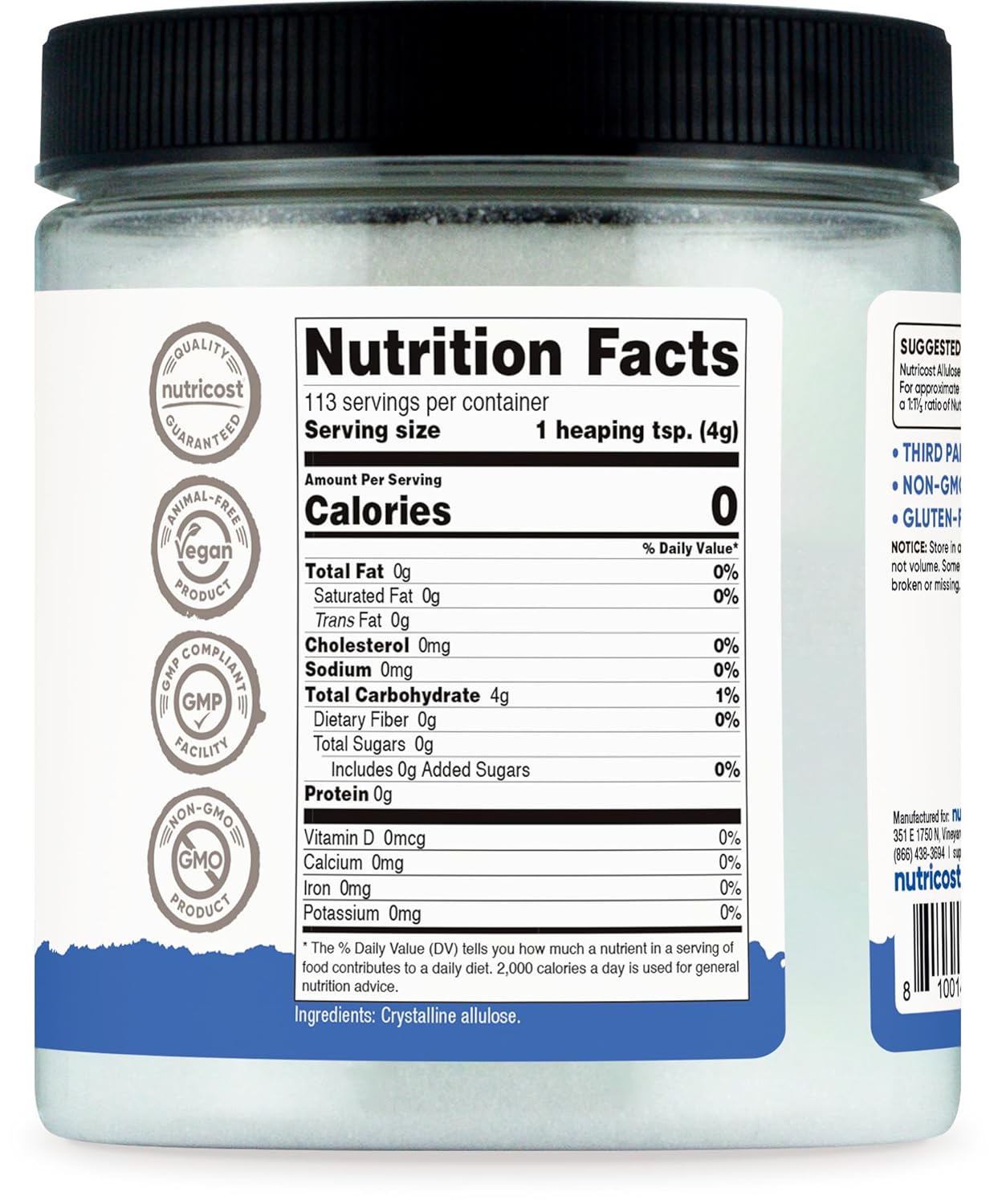 Nutricost Allulose Sweetener 1lb - KETO Sugar, 0 Calorie, Low Carb