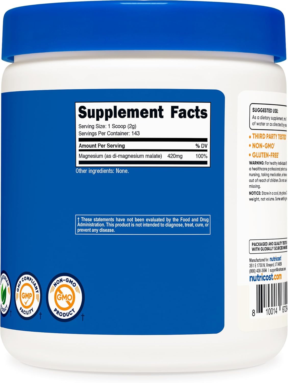 Nutricost Magnesium Malate Powder 300g - 420mg of Magnesium Per Serving - Non-GMO, Gluten Free