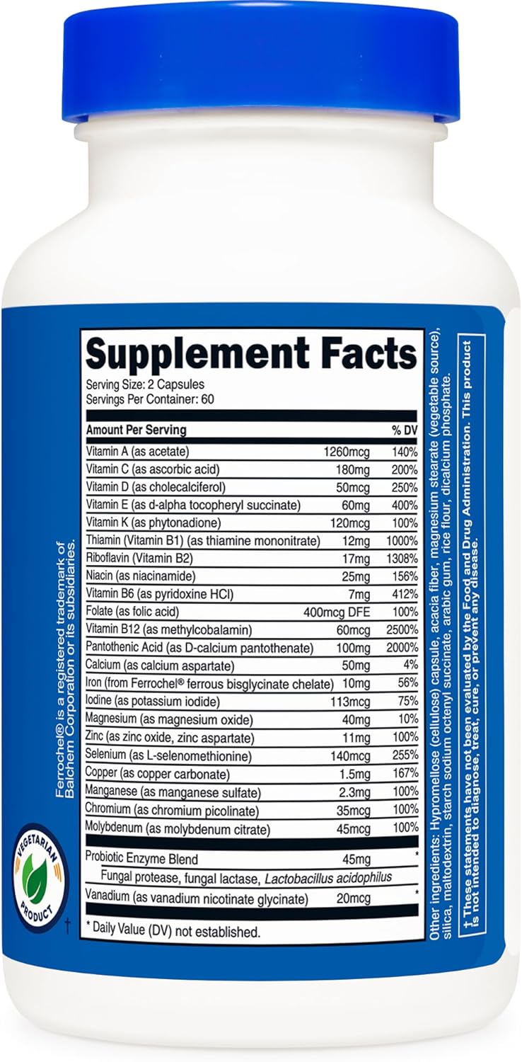 Nutricost Multivitamin with Probiotics, 120 Vegetarian Capsules - Packed with Vitamins & Minerals