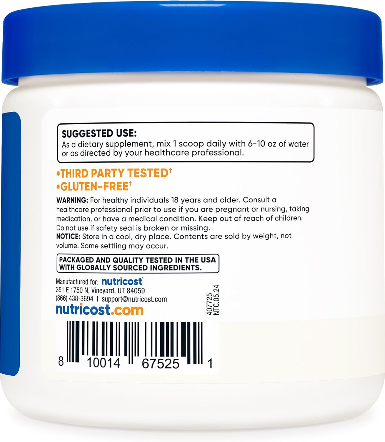 Nutricost L-Glutamine Powder 250g - 50 serving