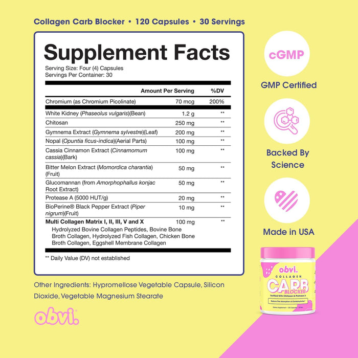 Obvi Guilt-Free Carb Blocker 120 Capsules, 30 Servings -  Supports Fitness Goals, Carb Absorption Blocker with White Kidney Bean Extract