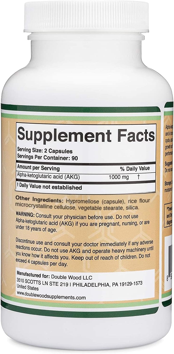 Double Wood Supplements AKG (Alpha Ketoglutarate) 1000mg - 180 Capsules