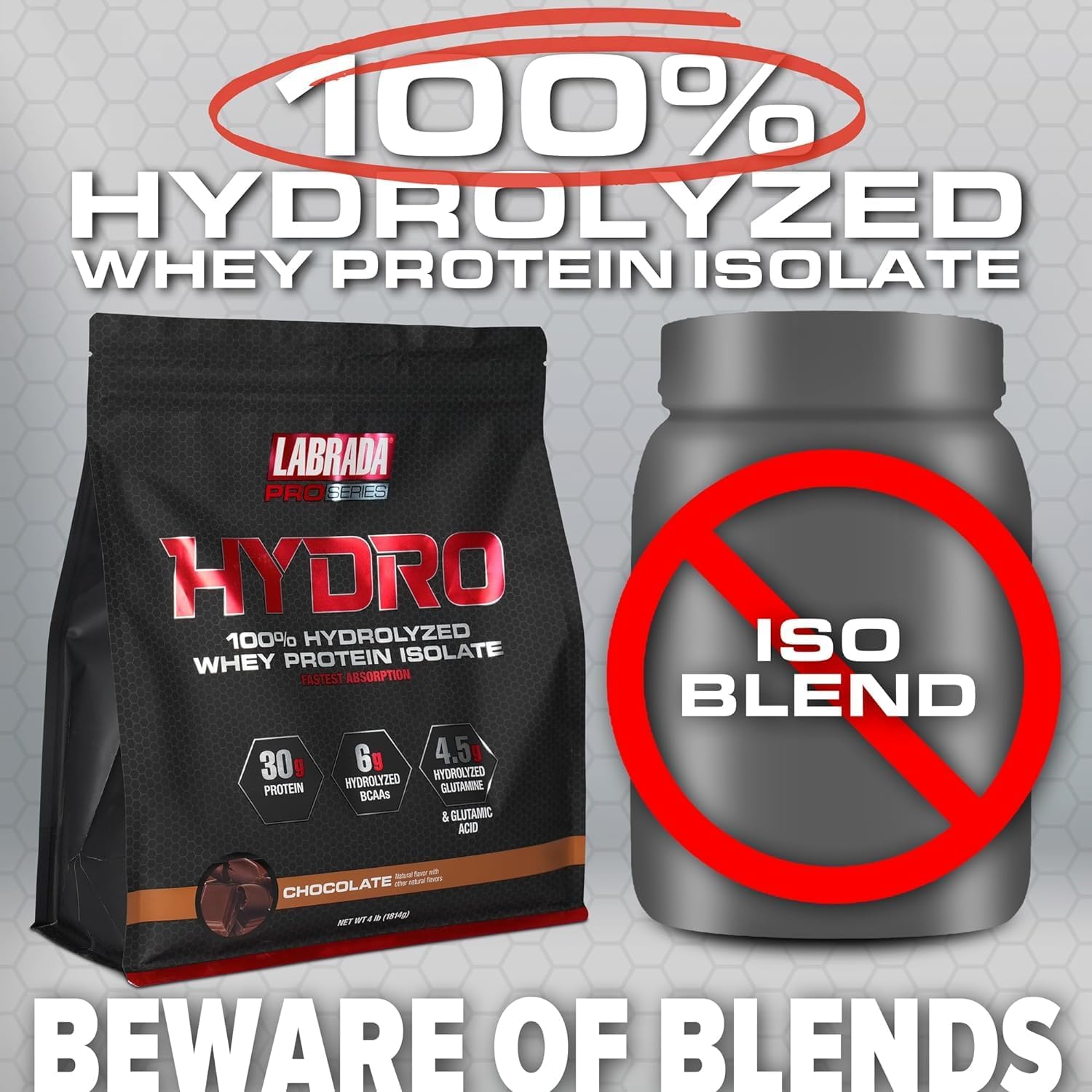 Labrada Hydro 100% Pure Hydrolyzed Whey Protein Isolate Powder, 4lb