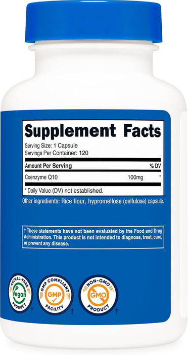 Nutricost CoQ10 100mg, 120 Vegetarian Capsules - High Absorption, Vegetarian, Non-GMO, Coenzyme Q10