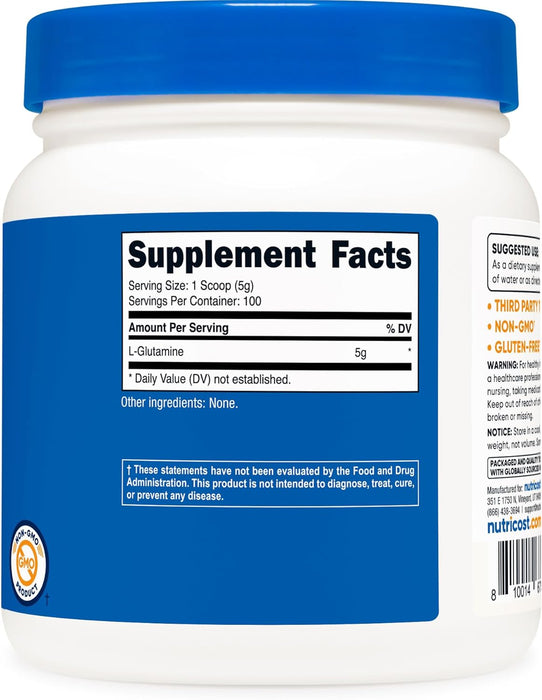 Nutricost L-Glutamine Powder 500g - Gluten Free & Non-GMO, 100 Servings