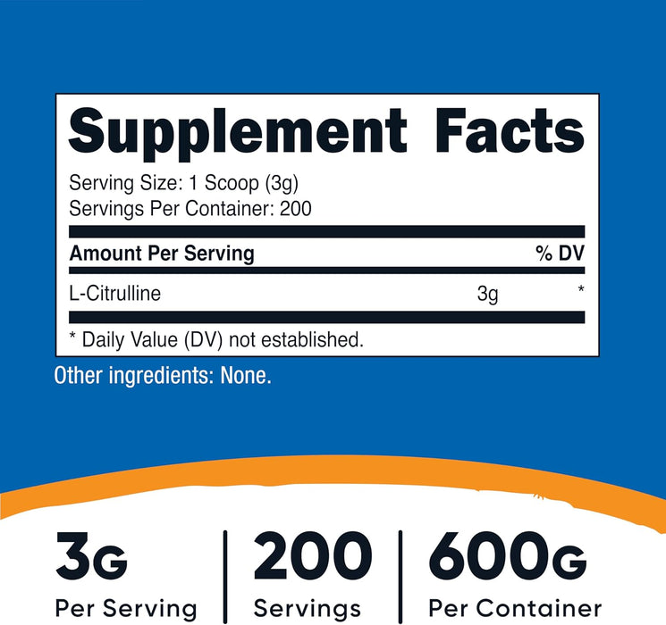 Nutricost Pure L-Citrulline Base Powder 600g