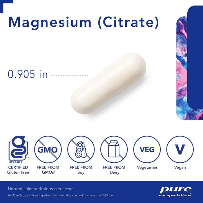 Pure Encapsulations Magnesium (Citrate) Supplement for Constipation, Stress Relief, Sleep, Heart Health, Nerves, Muscles, and Metabolism, 90 Capsules