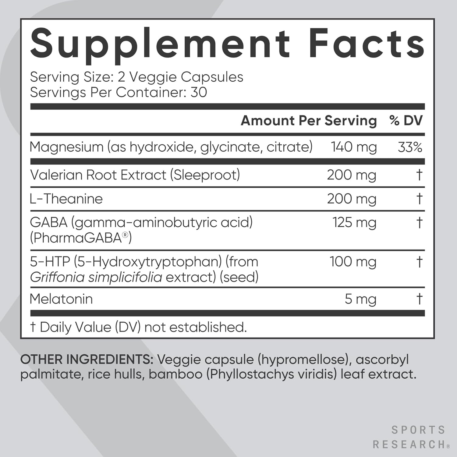 Sports Research Sleep Complex with Melatonin 5mg - 60 Veggie Capsules
