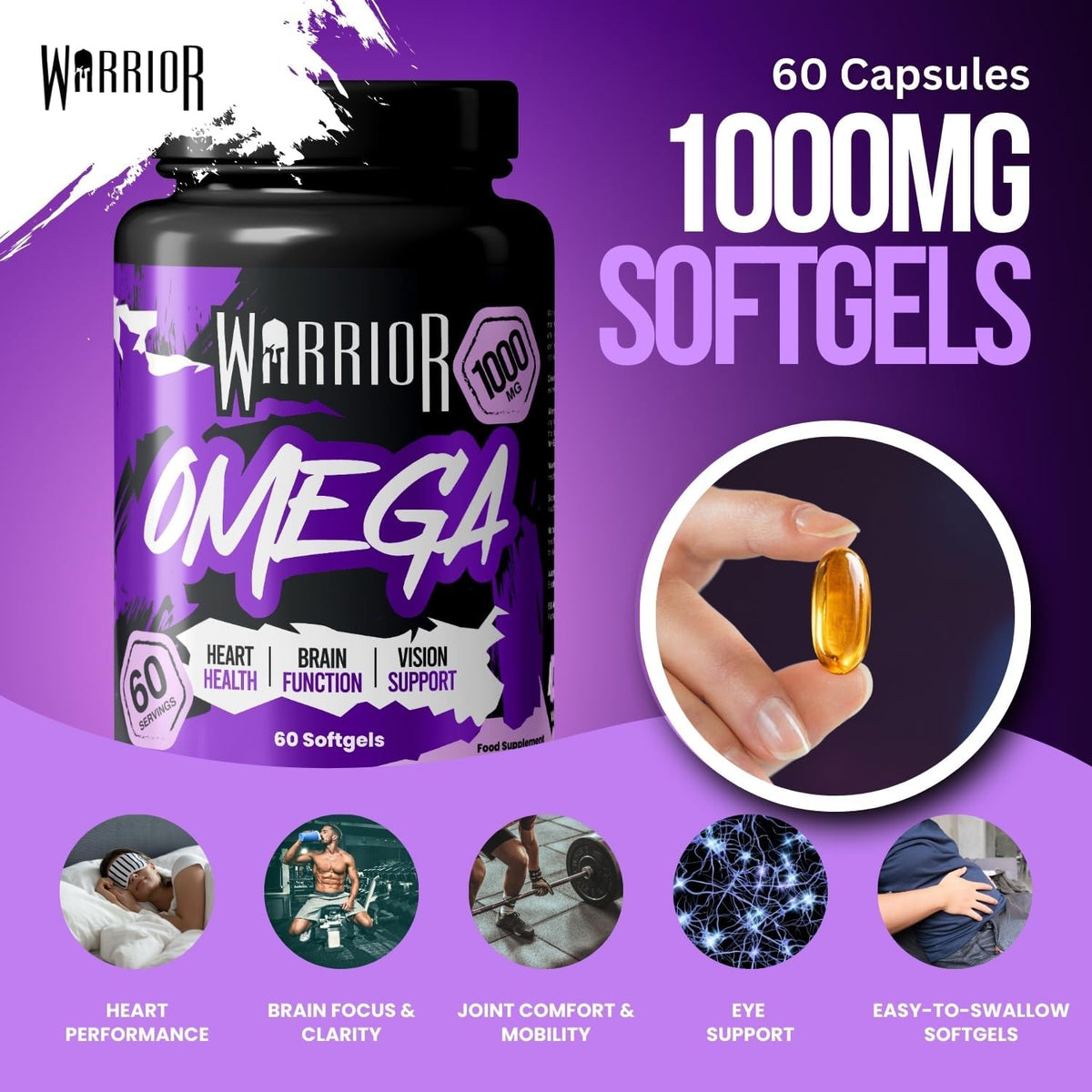 Warrior Omega 3 Fish Oil 1000mg - 60 softgels