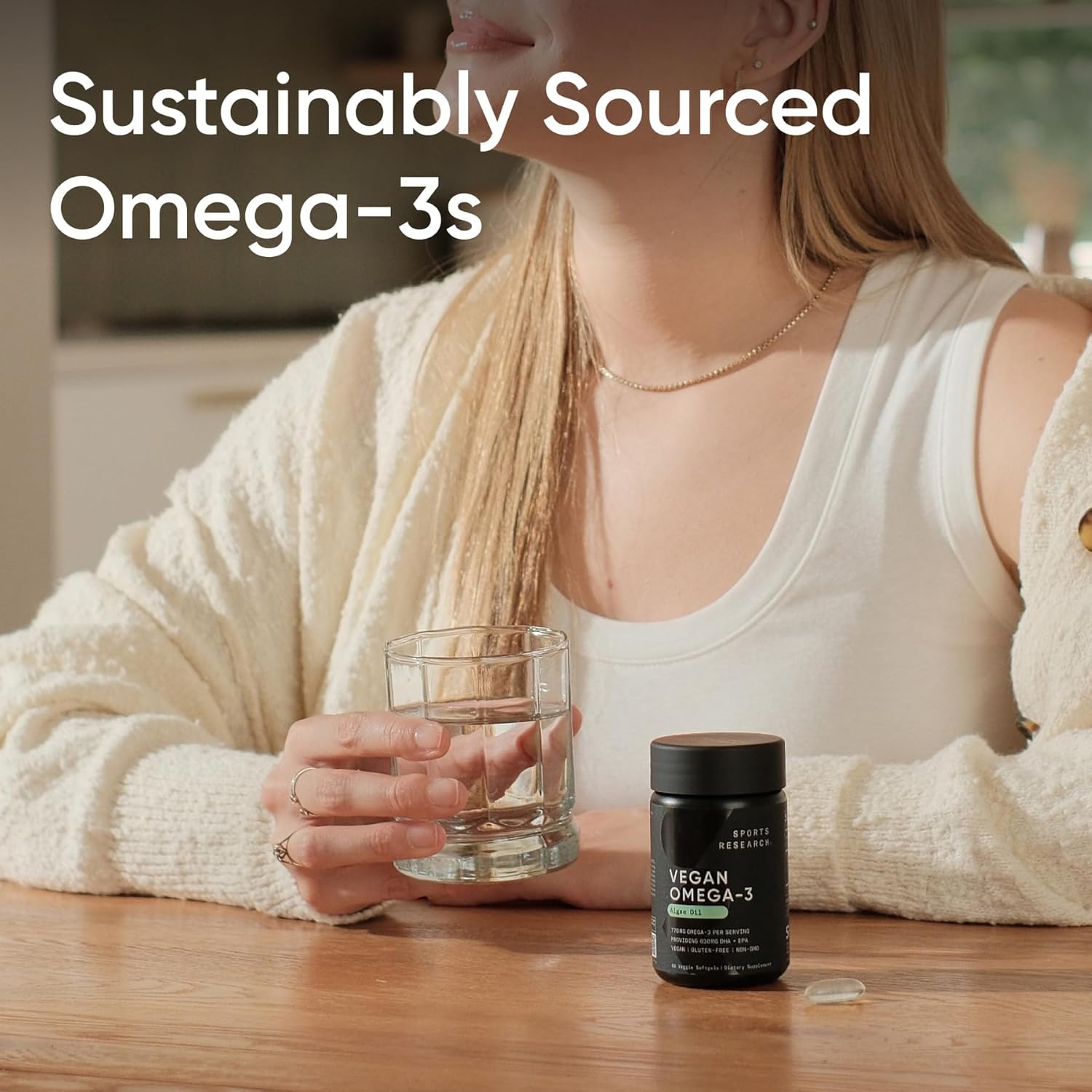 Sports Research Vegan Omega-3 1400mg Algae Oil, 60 Veggie softgels - Highest Levels of Vegan DHA & EPA Fatty Acids