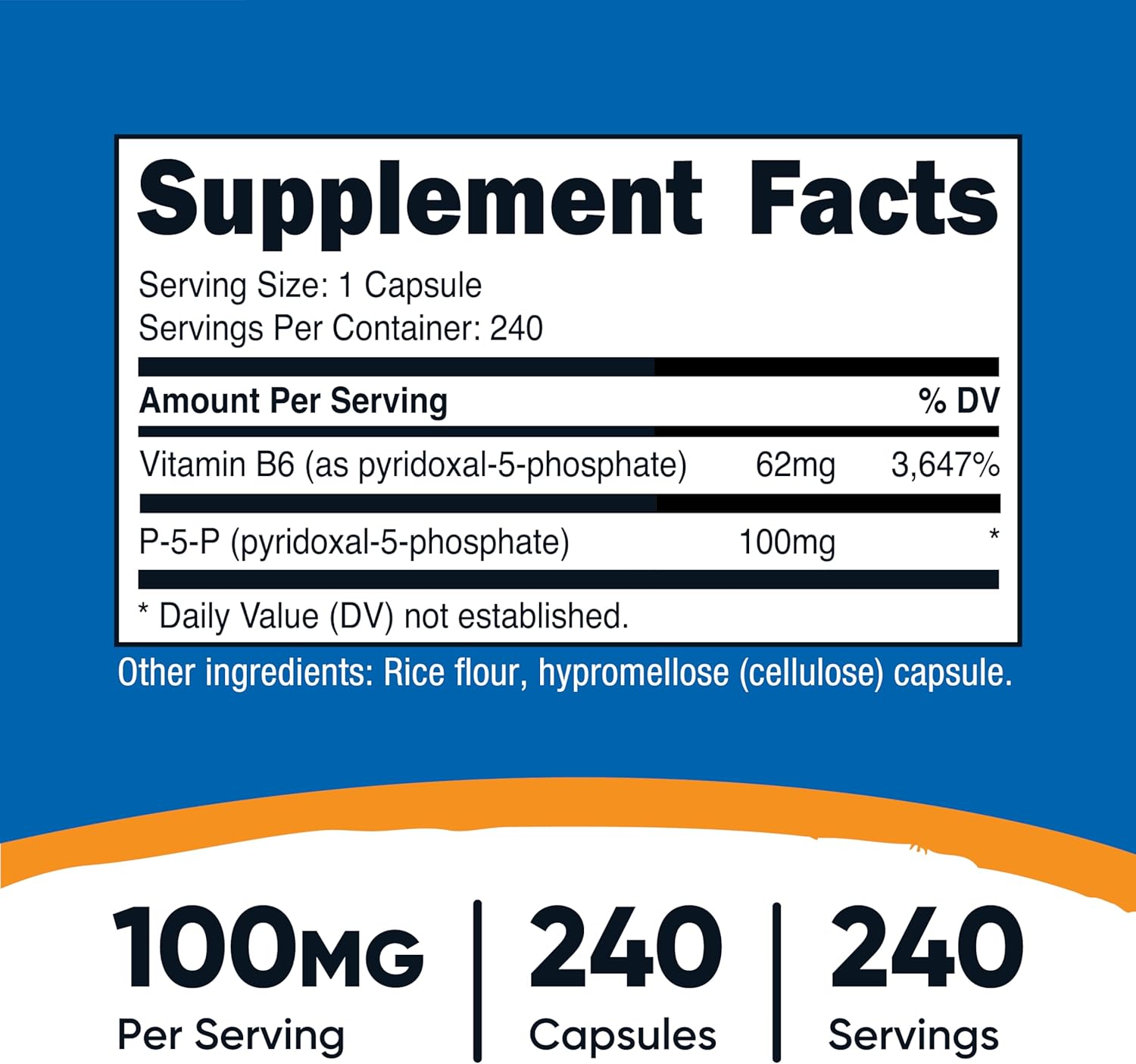 Nutricost P5P Vitamin B6 Supplement 100mg, 240 Capsules (Pyridoxal-5-Phosphate) - Vegetarian Friendly, Non-GMO, Gluten Free