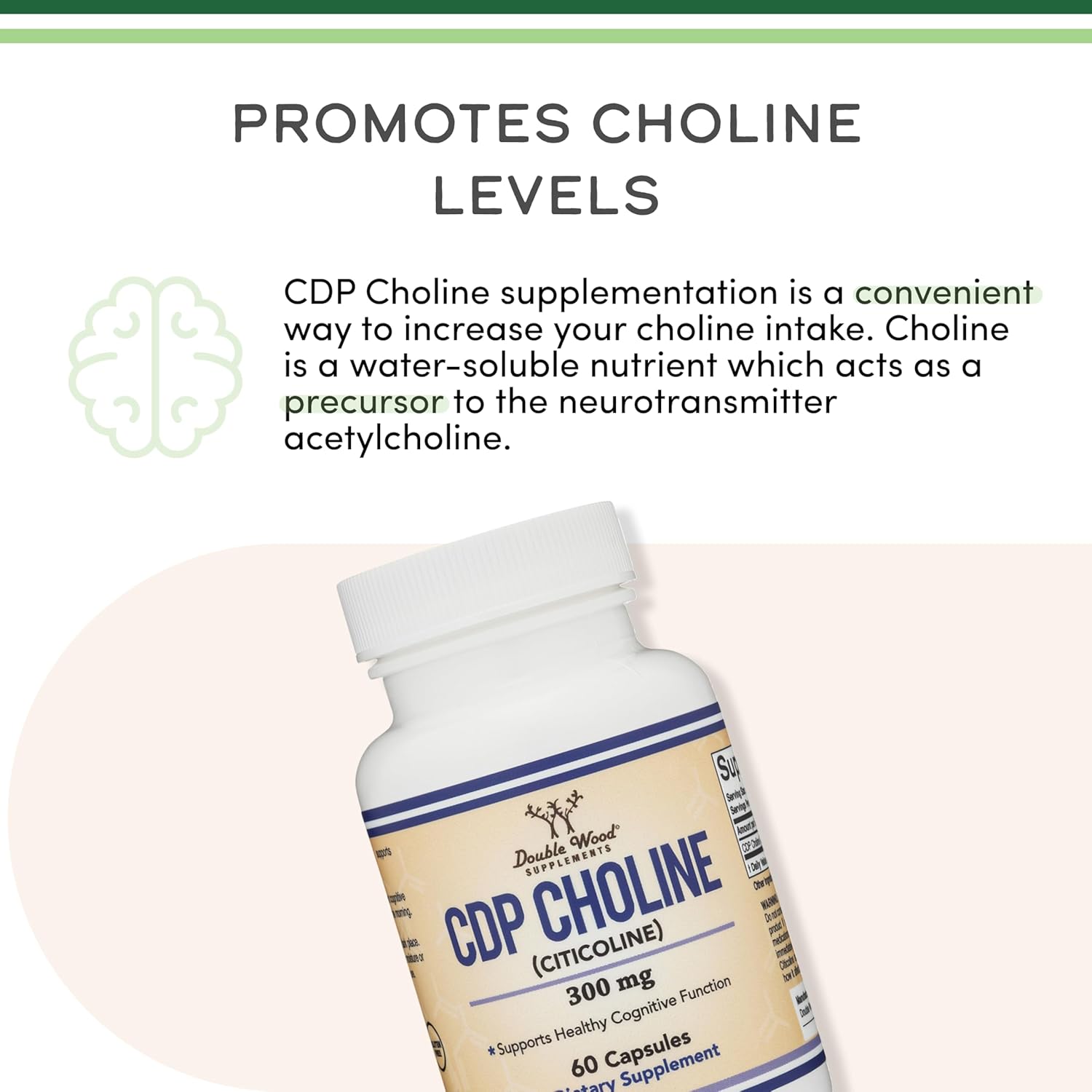 Double Wood Supplements CDP Choline 300mg - 60 Capsules