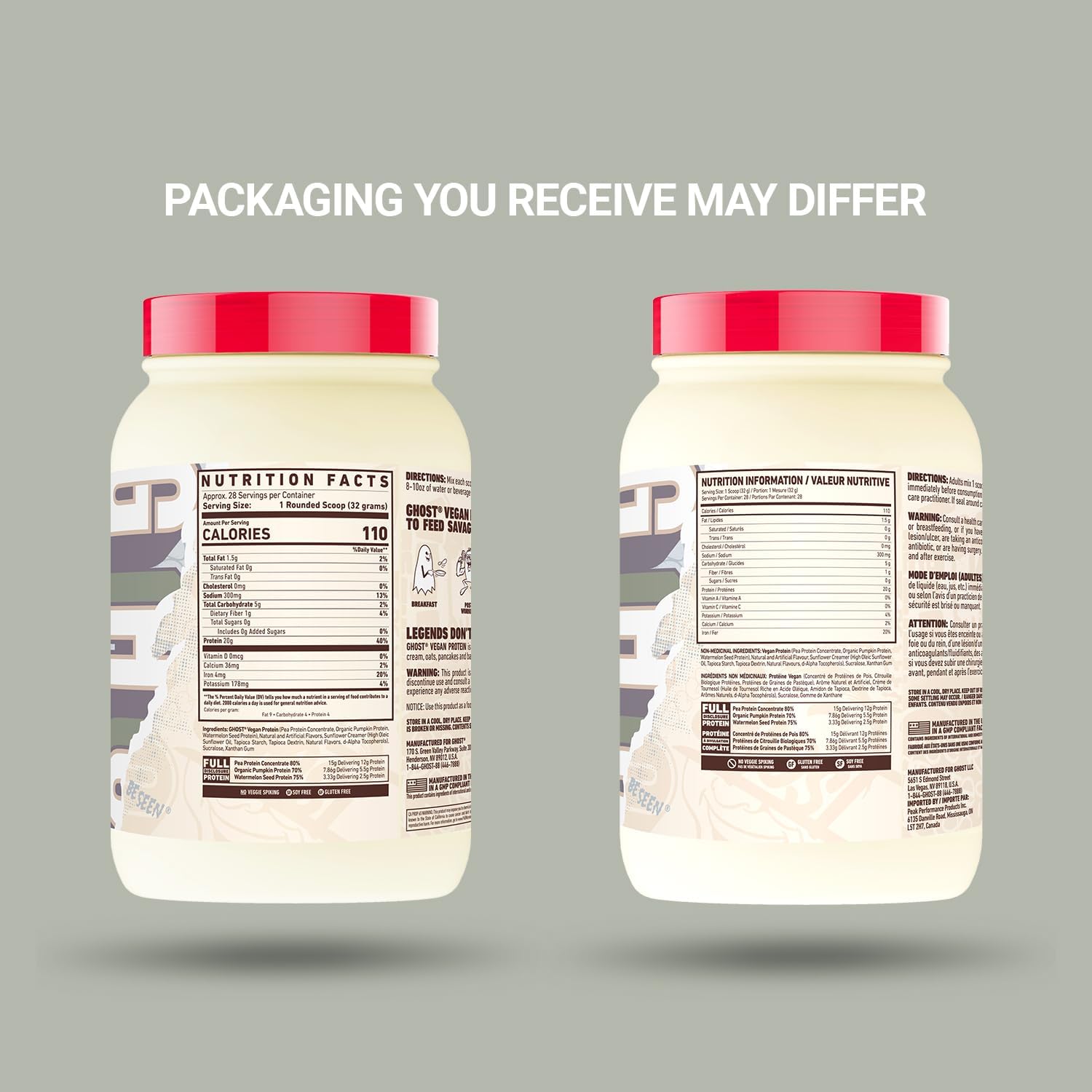 GHOST Vegan Protein Powder 2lb, Peanut Butter Cereal Milk - 2lb, 20g of Protein - Plant-Based Pea & Organic Pumpkin Protein