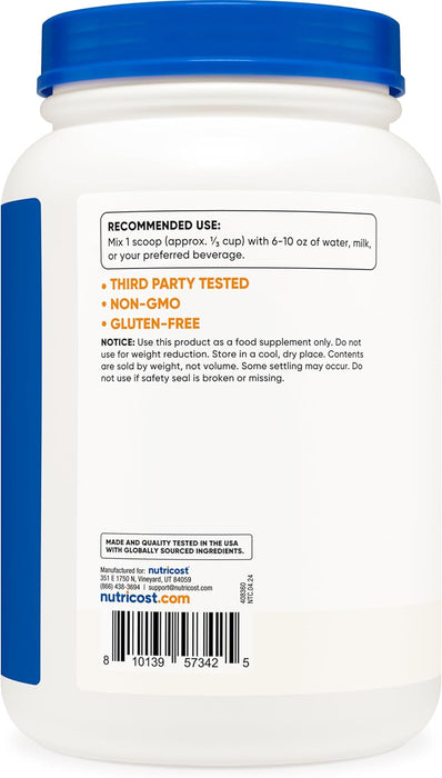 Nutricost Grass-Fed Whey Protein Concentrate 2lb - Undenatured, Non-GMO, Gluten Free