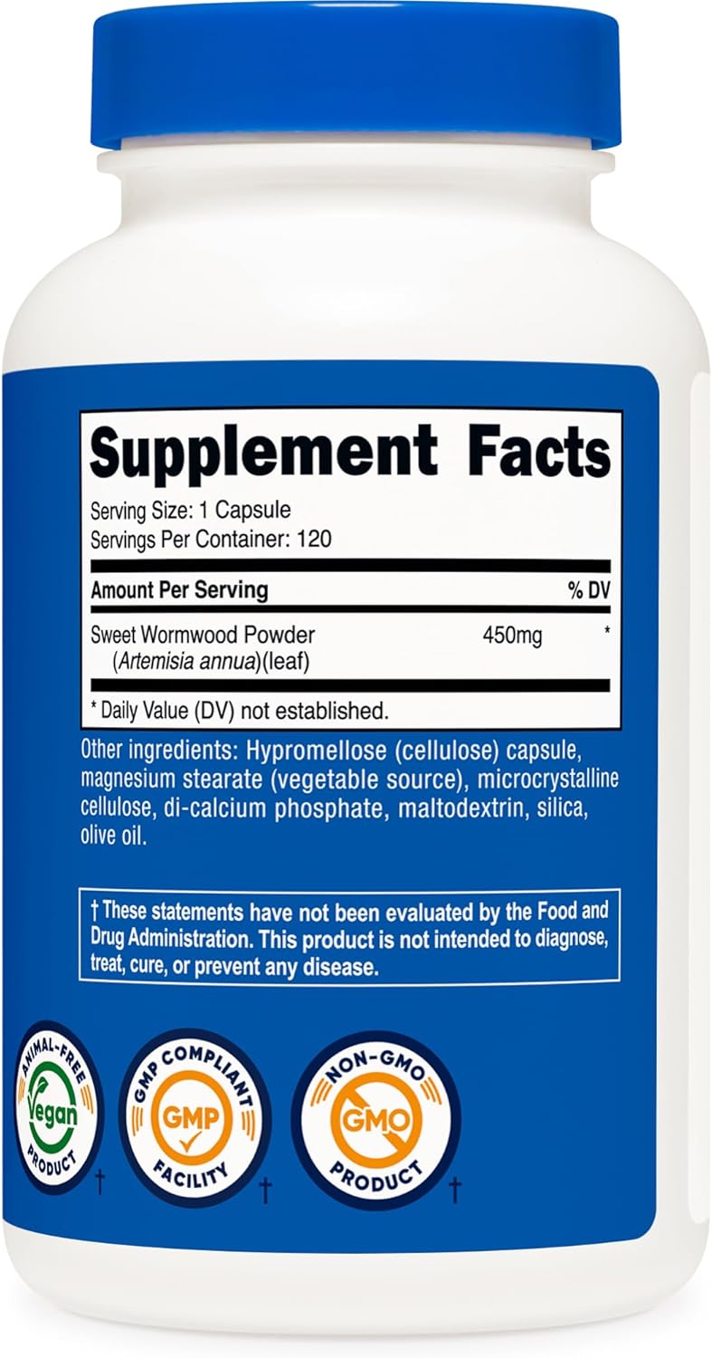 Nutricost Wormwood Capsules 450mg, 120 Capsules - Vegetarian Caps, Gluten Free and Non-GMO