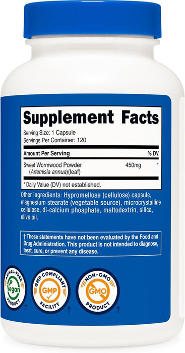 Nutricost Wormwood Capsules 450mg, 120 Capsules - Vegetarian Caps, Gluten Free and Non-GMO