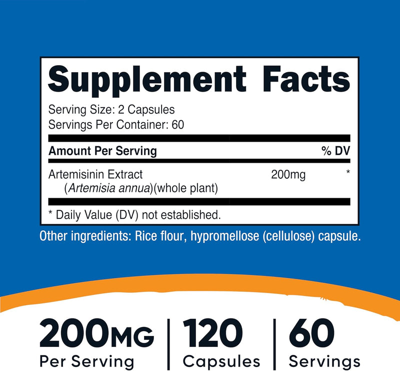 Nutricost Artemisinin 200mg, 120 Vegetarian Capsules - Non-GMO, Gluten Free, 60 Servings