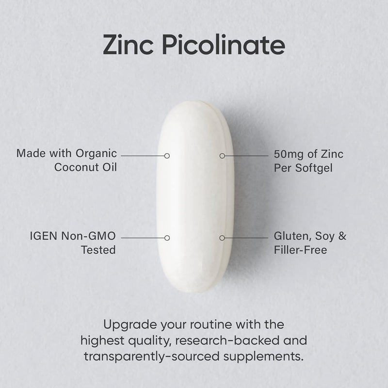 Sports Research Zinc Picolinate 50mg with Organic Coconut Oil, 60 Liquid Softgels