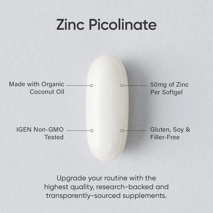 Sports Research Zinc Picolinate 50mg with Organic Coconut Oil, 60 Liquid Softgels