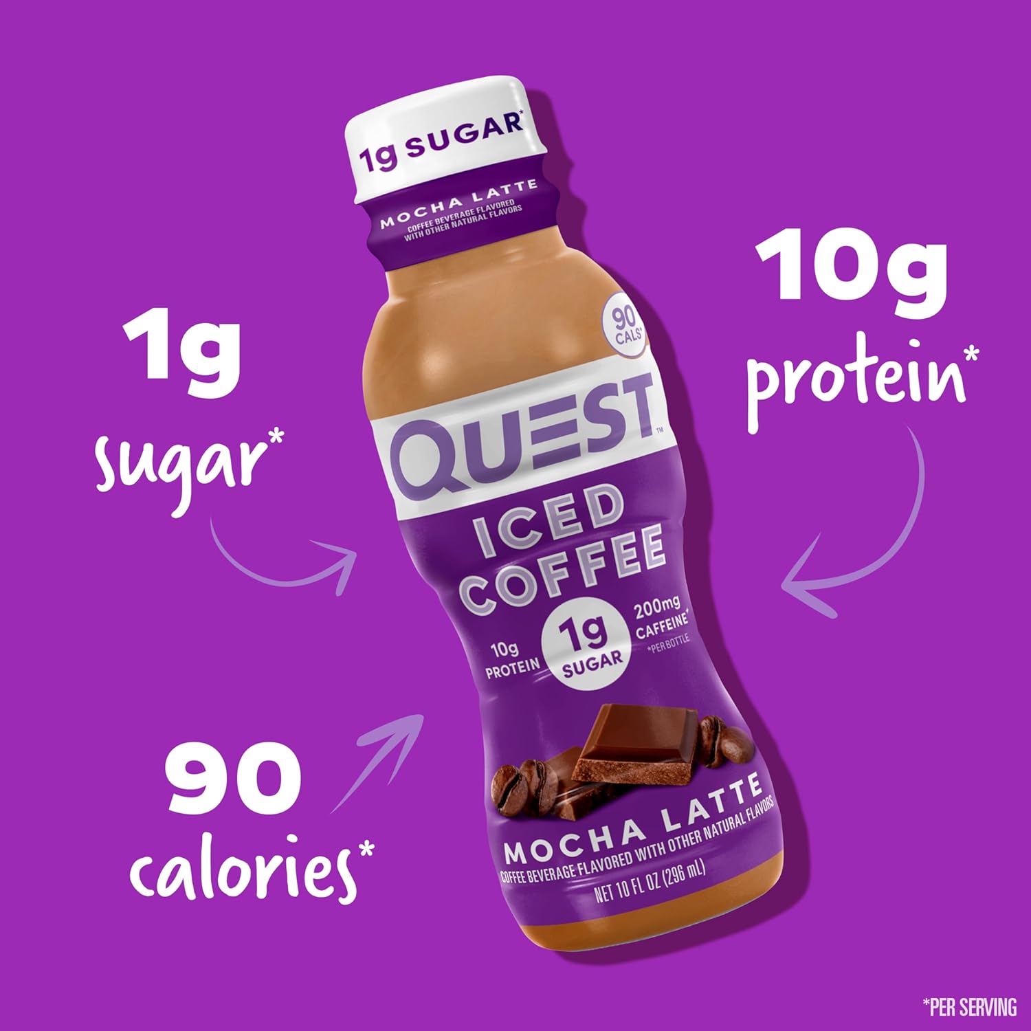 Quest Nutrition Iced Coffee 1g of Sugar, 10g of Protein, 90 calories, 200mg of caffeine - Pack of 12
