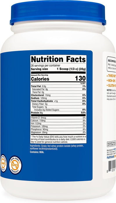 Nutricost Grass-Fed Whey Protein Isolate 2lb -  Non-GMO, Gluten Free, Pure Protein