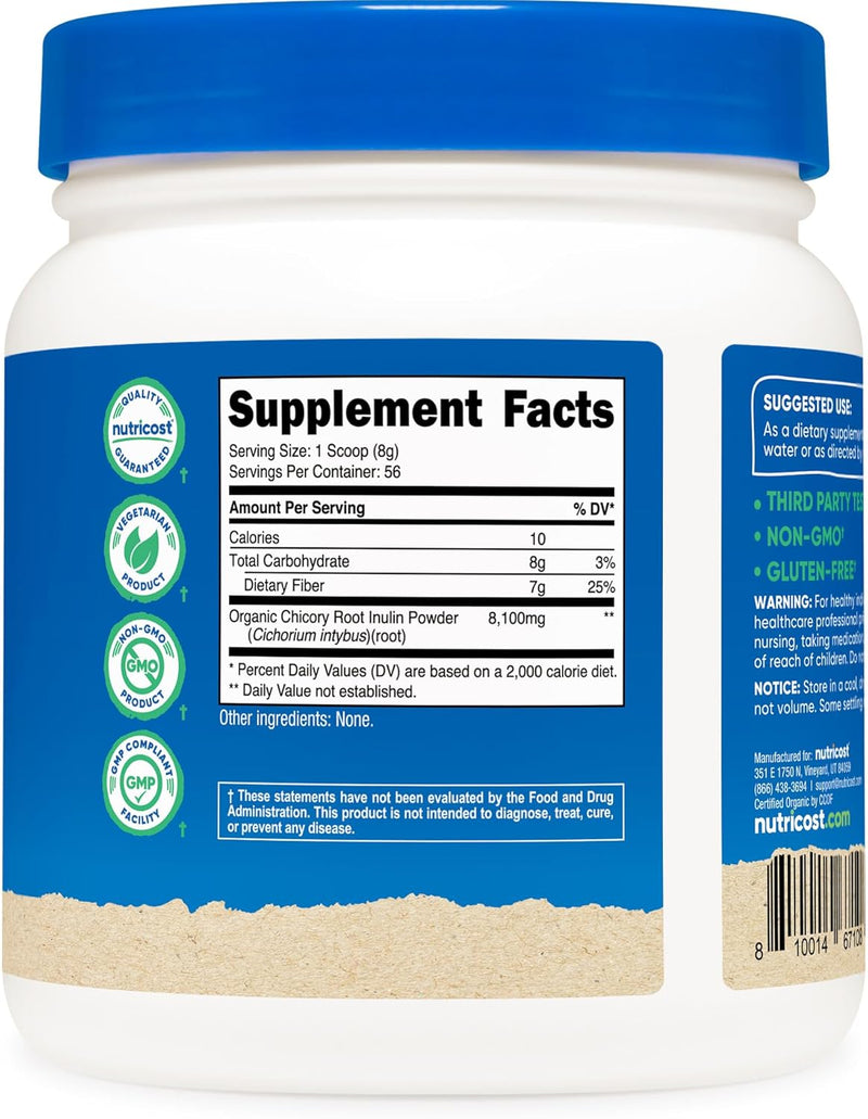 Nutricost Organic Inulin Powder 1lb - 7 Grams of Fiber Per Serving - from Chicory Root