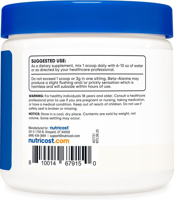 Nutricost Beta Alanine Powder - 3 Grams Per Serving