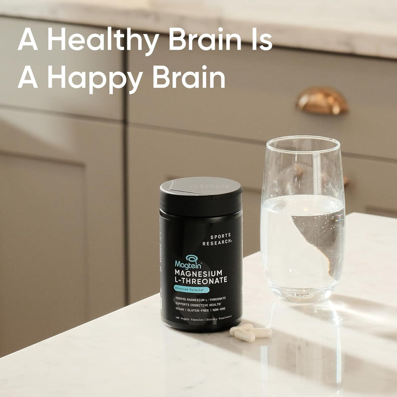 Sports Research Magnesium L-Threonate 2000mg - Magnesium Supplement for Memory, Focus & Cognition