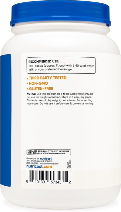 Nutricost Grass-Fed Whey Protein Isolate 2lb -  Non-GMO, Gluten Free, Pure Protein
