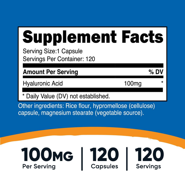 Nutricost Hyaluronic Acid Capsules 100mg,120 Vegetarian Capsules - Gluten Free, Non-GMO