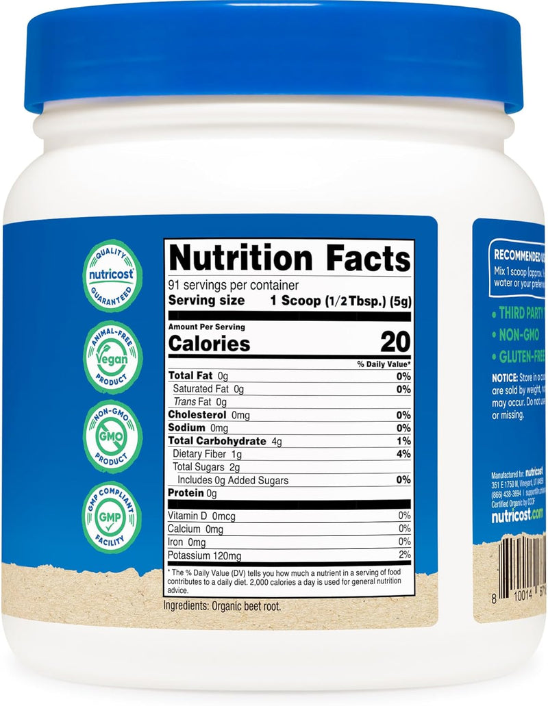 Nutricost Organic Beet Root Powder 1lb - Vegan, Superfood, Certified USDA Organic