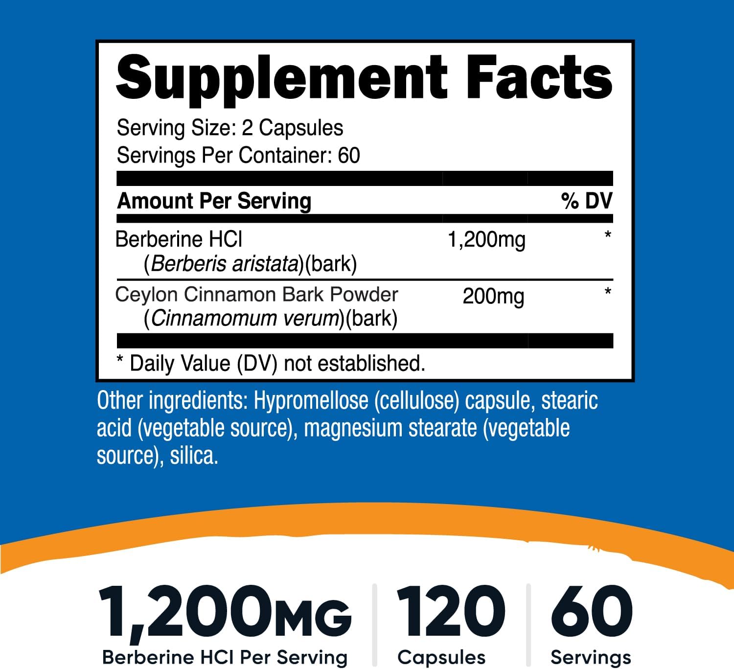 Nutricost Berberine HCl with Ceylon Cinnamon - 120 Capsules