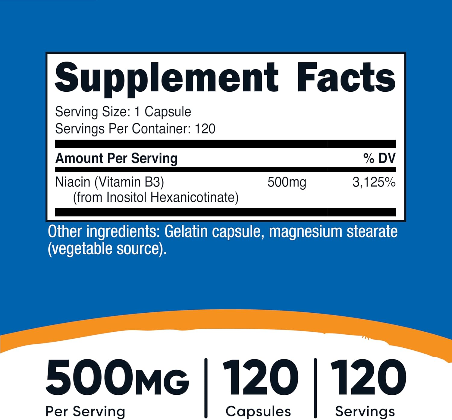 Nutricost Niacin (Flush-Free) Inositol Hexanicotinate 500mg - 120 Capsules