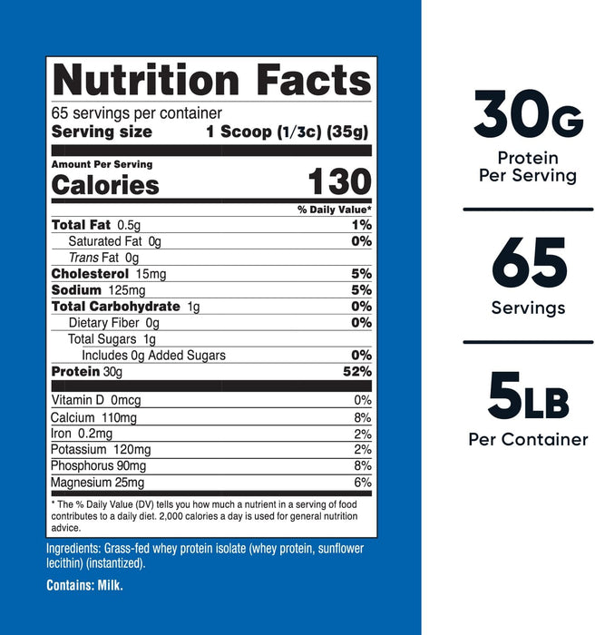 Nutricost Grass-Fed Whey Protein Isolate 5lb - Unflavoured
