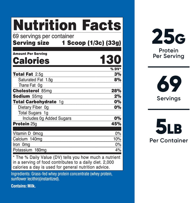 Nutricost Grass-Fed Whey Protein Concentrate 5lb - Undenatured, Non-GMO, Gluten Free
