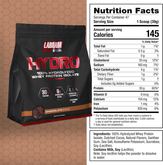 Labrada Hydro 100% Pure Hydrolyzed Whey Protein Isolate Powder, 4lb