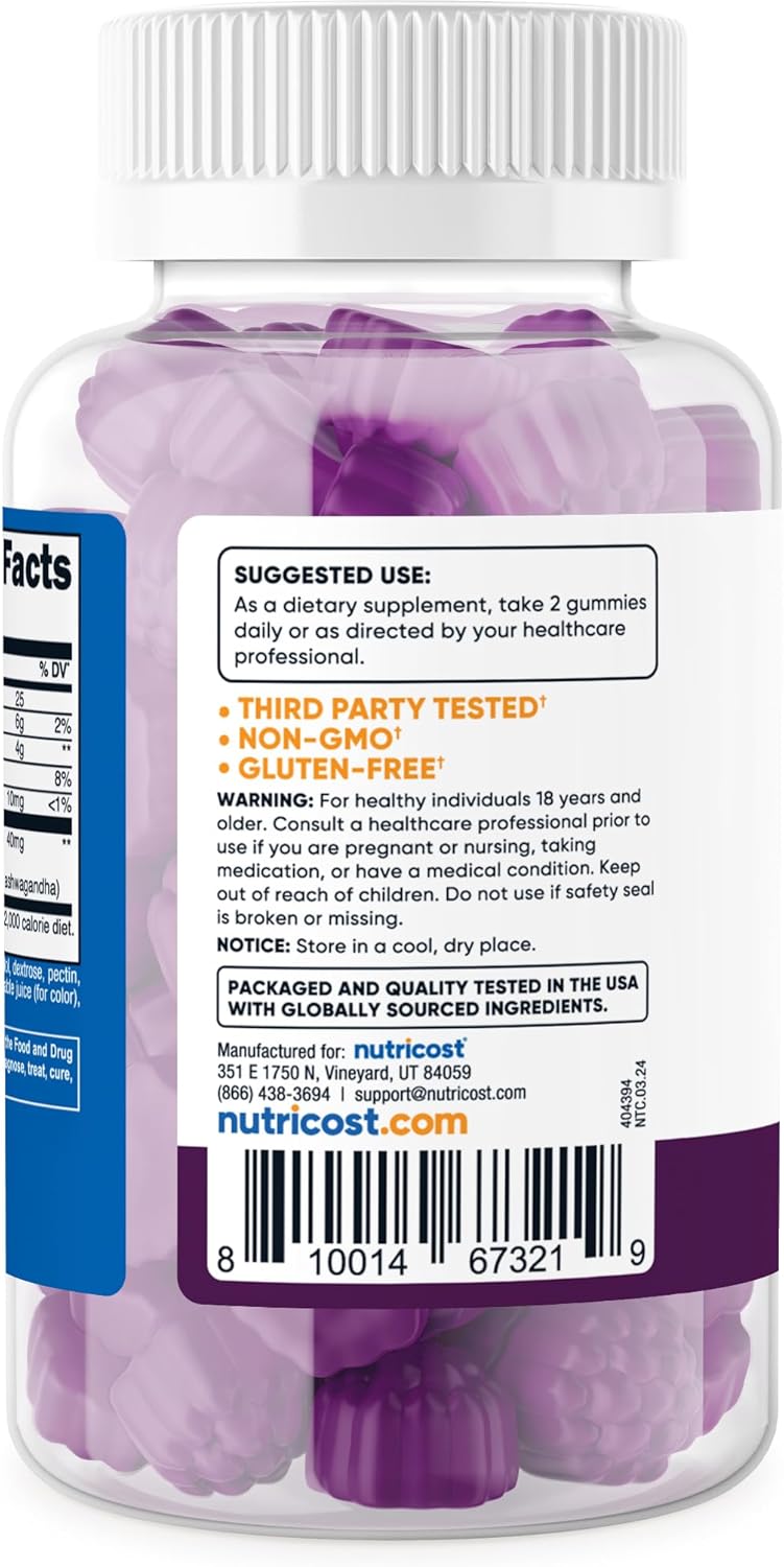 Nutricost Ashwagandha Gummies 1200mg Equivalent Per Serving - Mixed Berry Flavor, 60 Gummies, 30 Servings