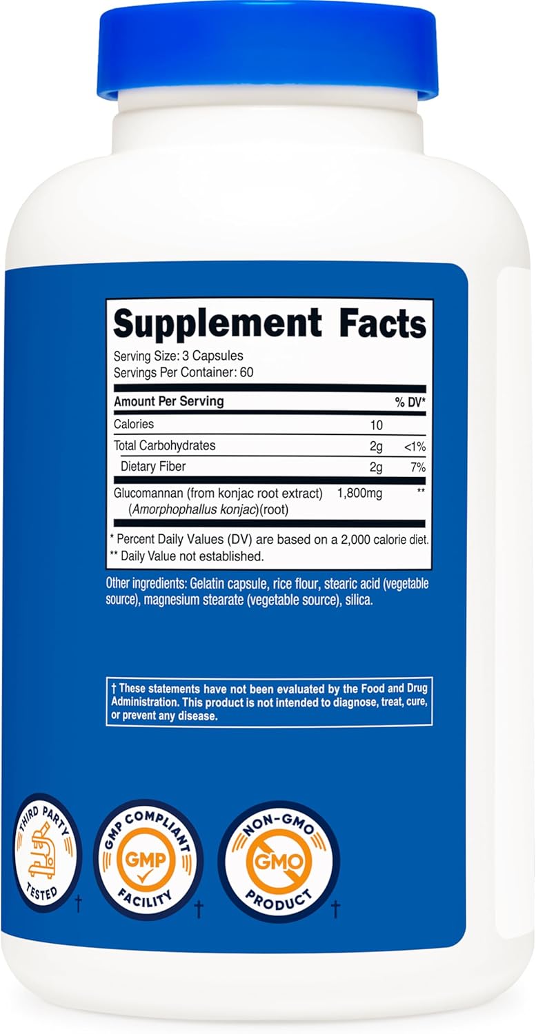 Nutricost Glucomannan Konjac Root Extract, 180 Capsules - Natural Fiber Source, Non-GMO, Gluten Free