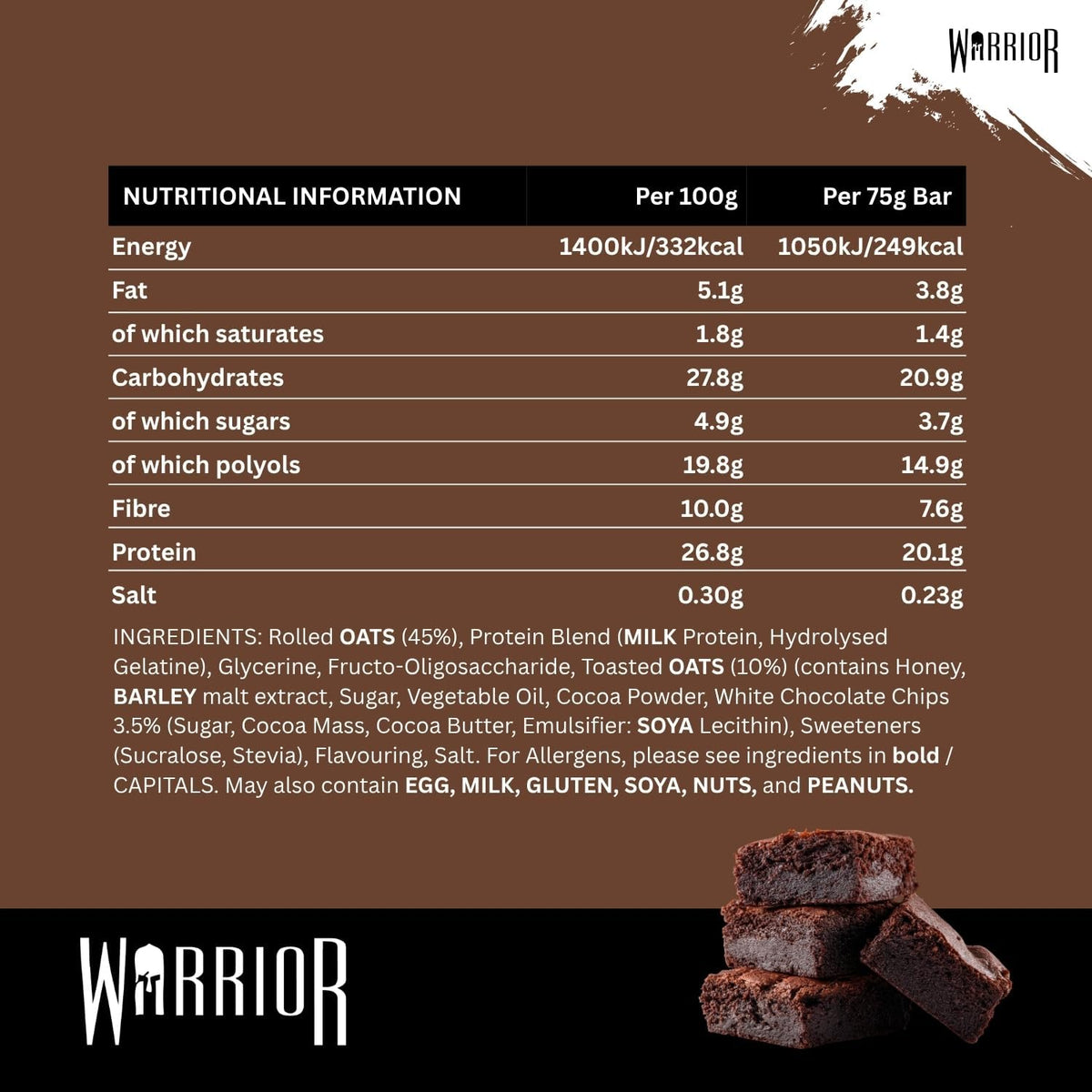 Warrior RAW Protein Oat Bar 75g - Pack of 12