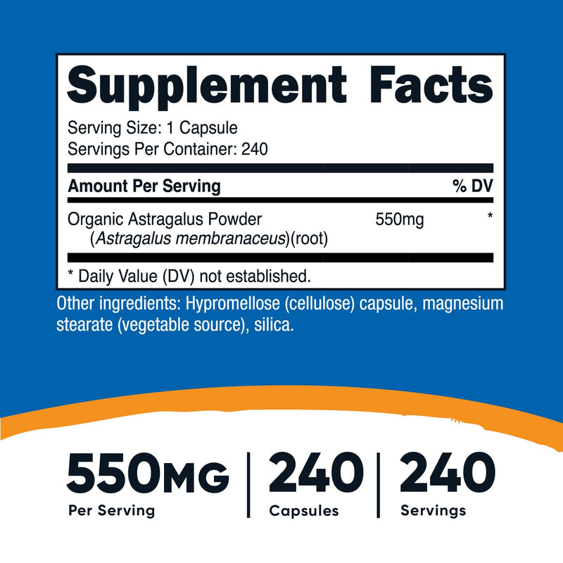 Nutricost Astragalus Capsules 550mg, 240 Capsules - Non-GMO and Gluten Free