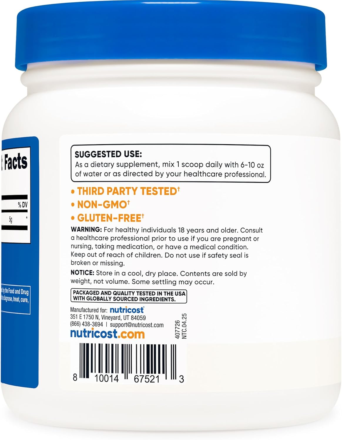 Nutricost L-Glutamine Powder 100 serving - 500g