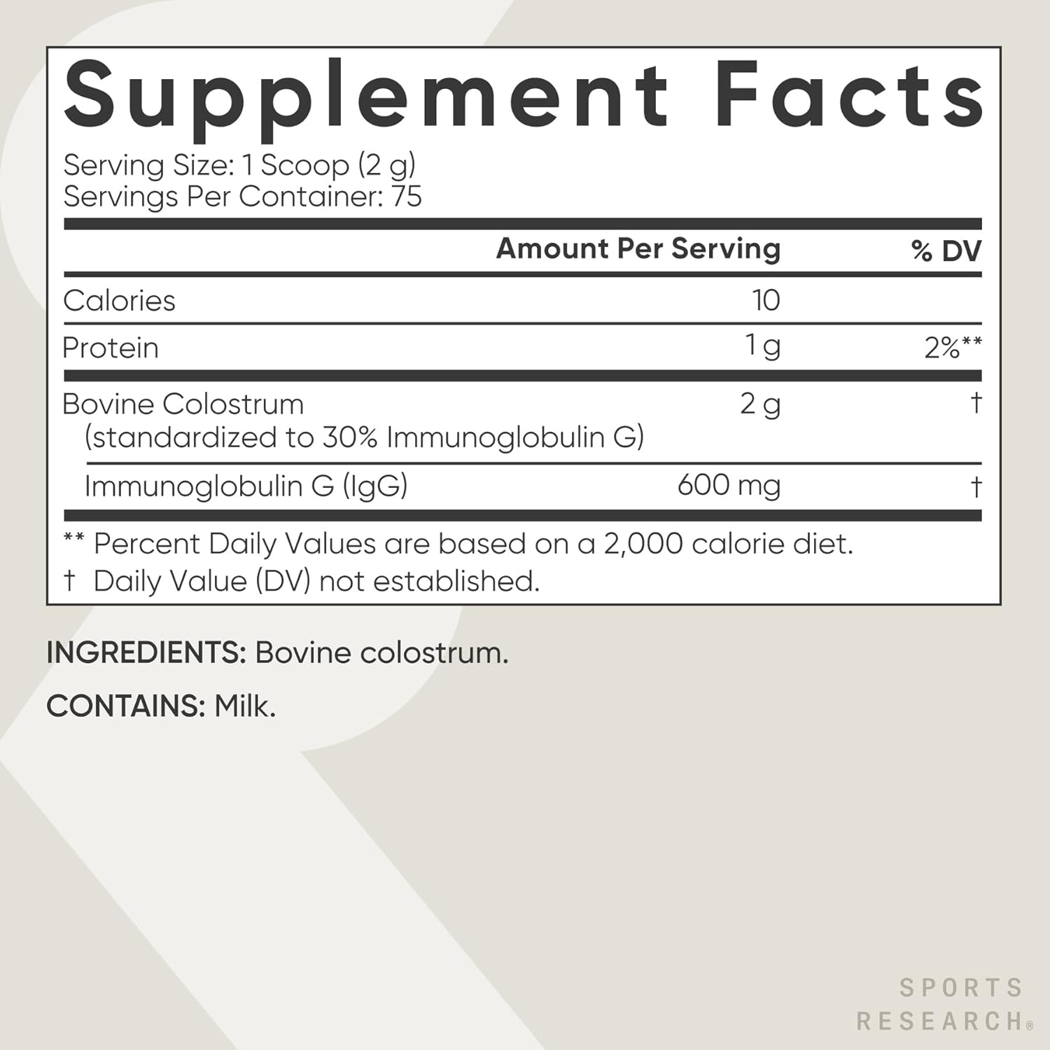 Sports Research Bovine Colostrum Powder 150g, Unflavoured - Immunity Support & Gut Health