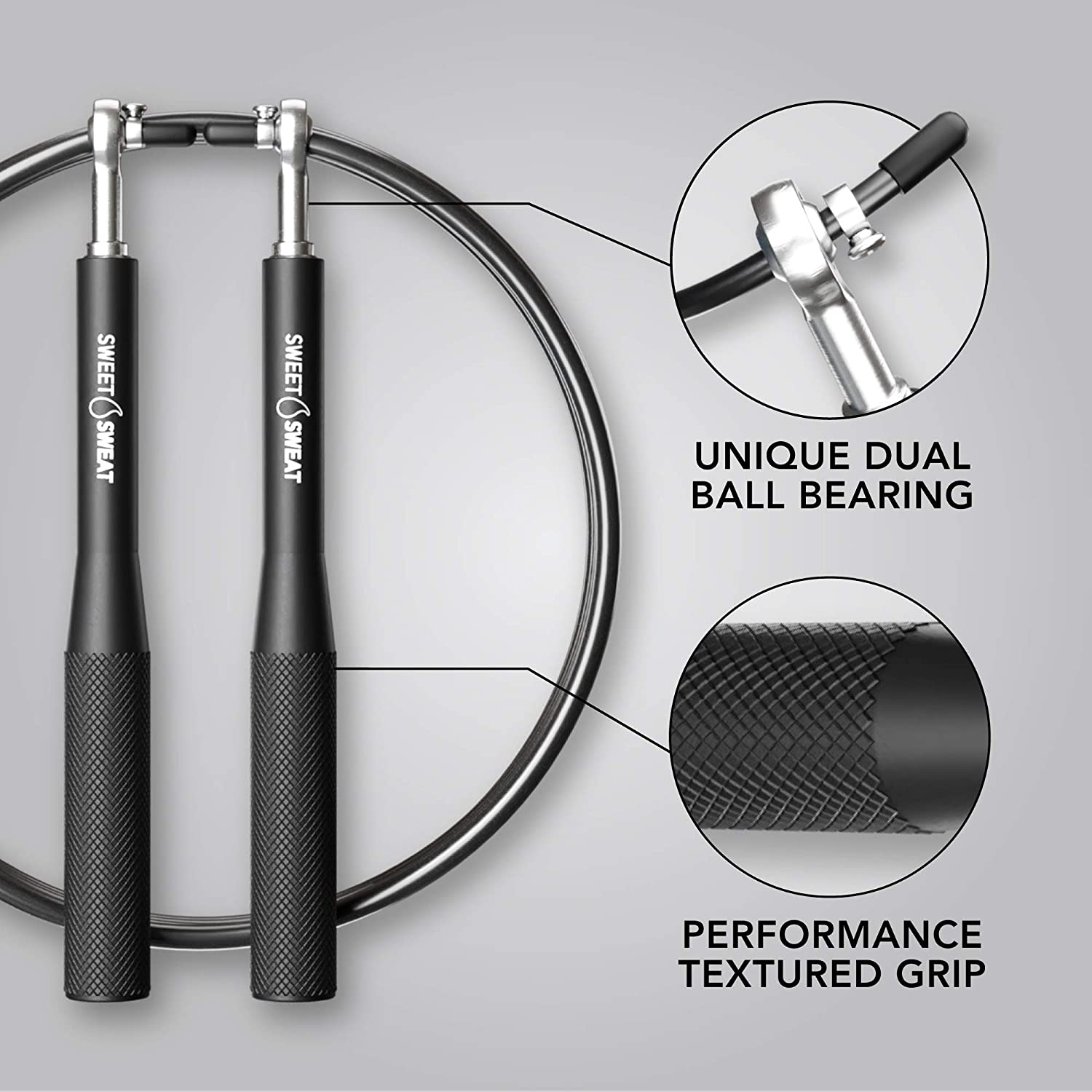 Sports Research Sweat Performance Jump Rope - 10ft Adjustable Length Rope