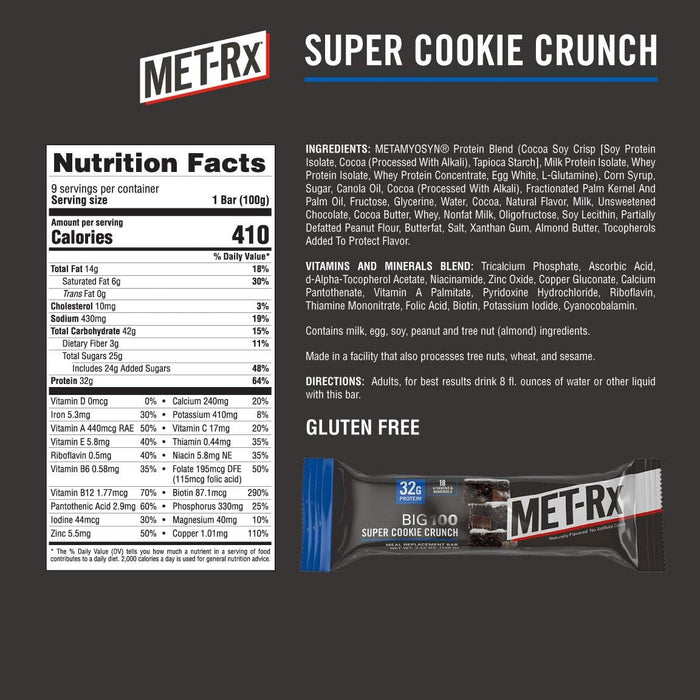 MET-Rx Big 100 Meal Replacement Protein Bar, (Pack of 9)