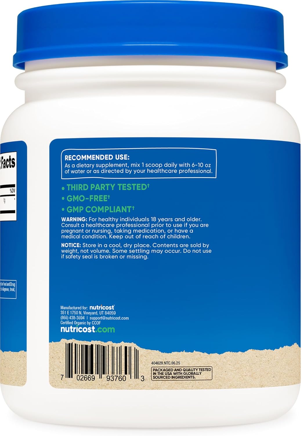 Nutricost Organic Wheatgrass Powder 1lb - Unflavoured