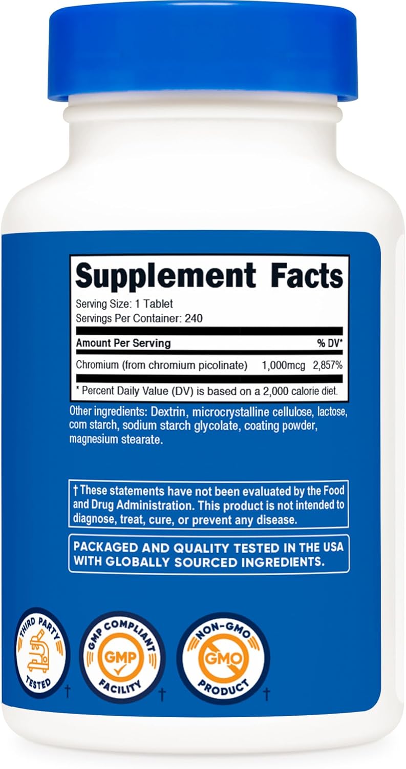 Nutricost Chromium 1000mcg, 240 Tablets - Gluten Free, Non-GMO