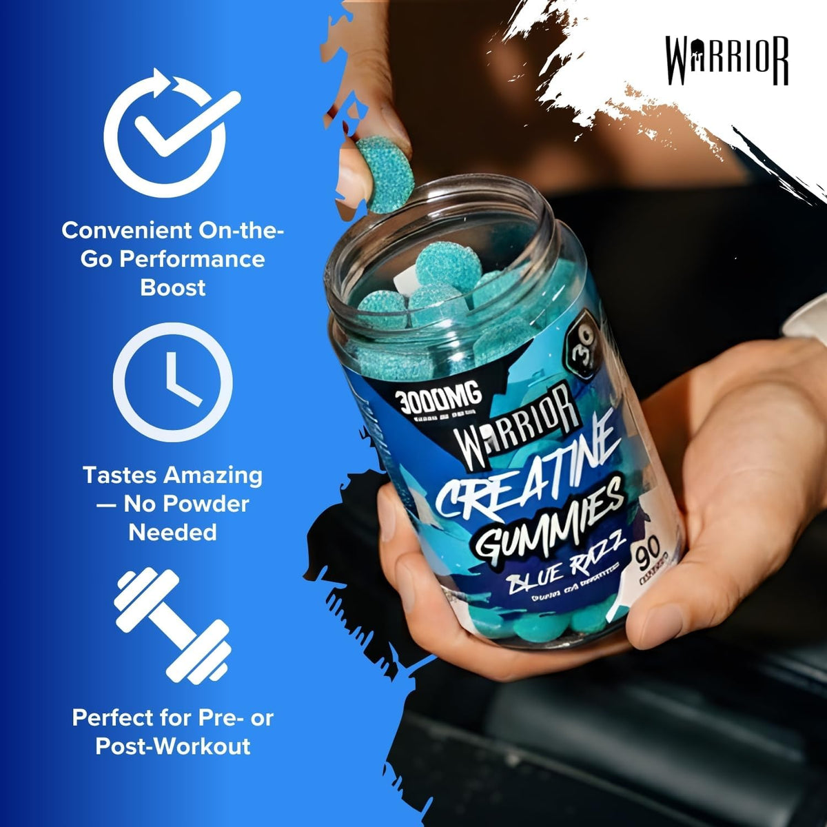 Warrior Creatine Monohydrate 3000mg Blue Razz - 90 Gummies